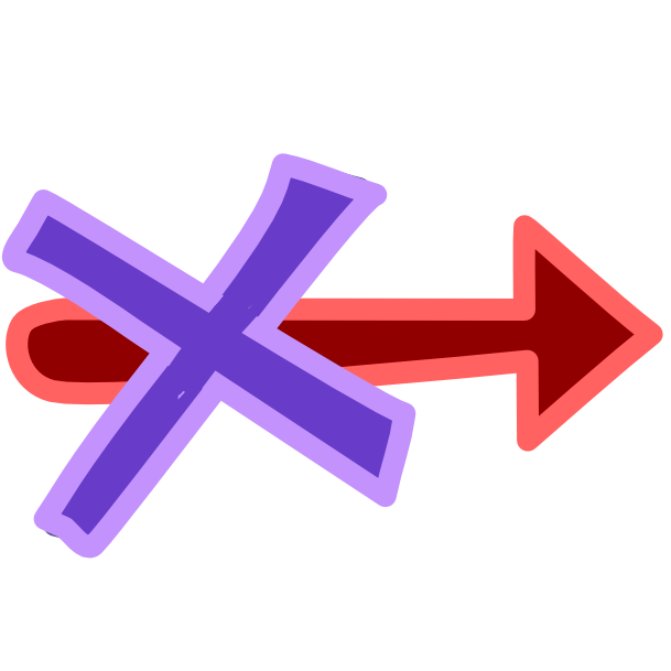 An image with light line art shows a red arrow traveling left to right with a purple X over it.